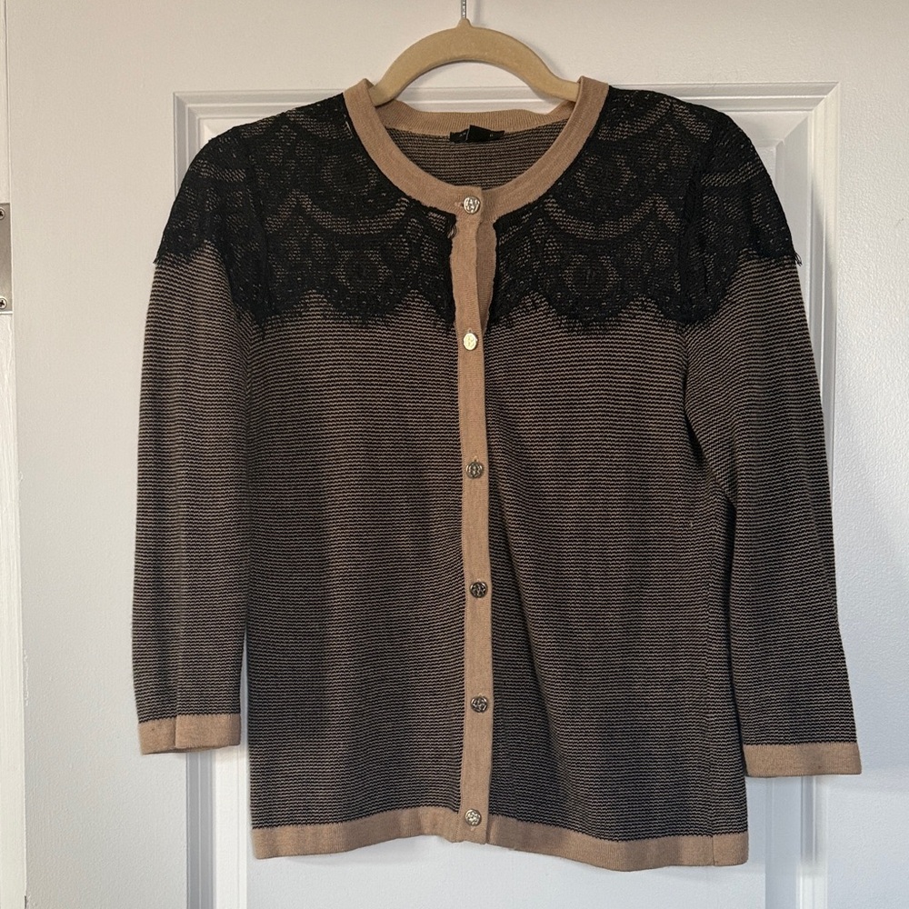 Ann Taylor Black and Tan Lace Cardigan